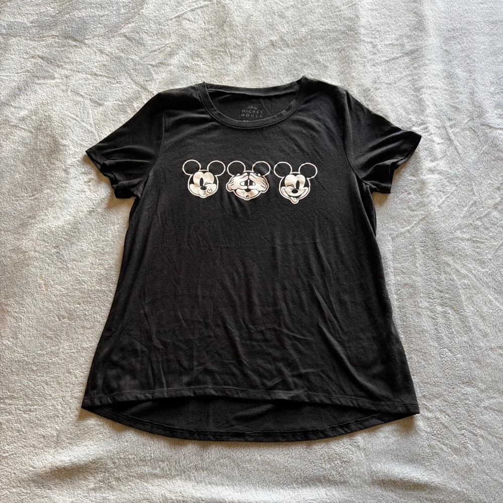 Disney Mickey Mouse Black T-Shirt Women's XXL Three Faces Graphic Tee - G265